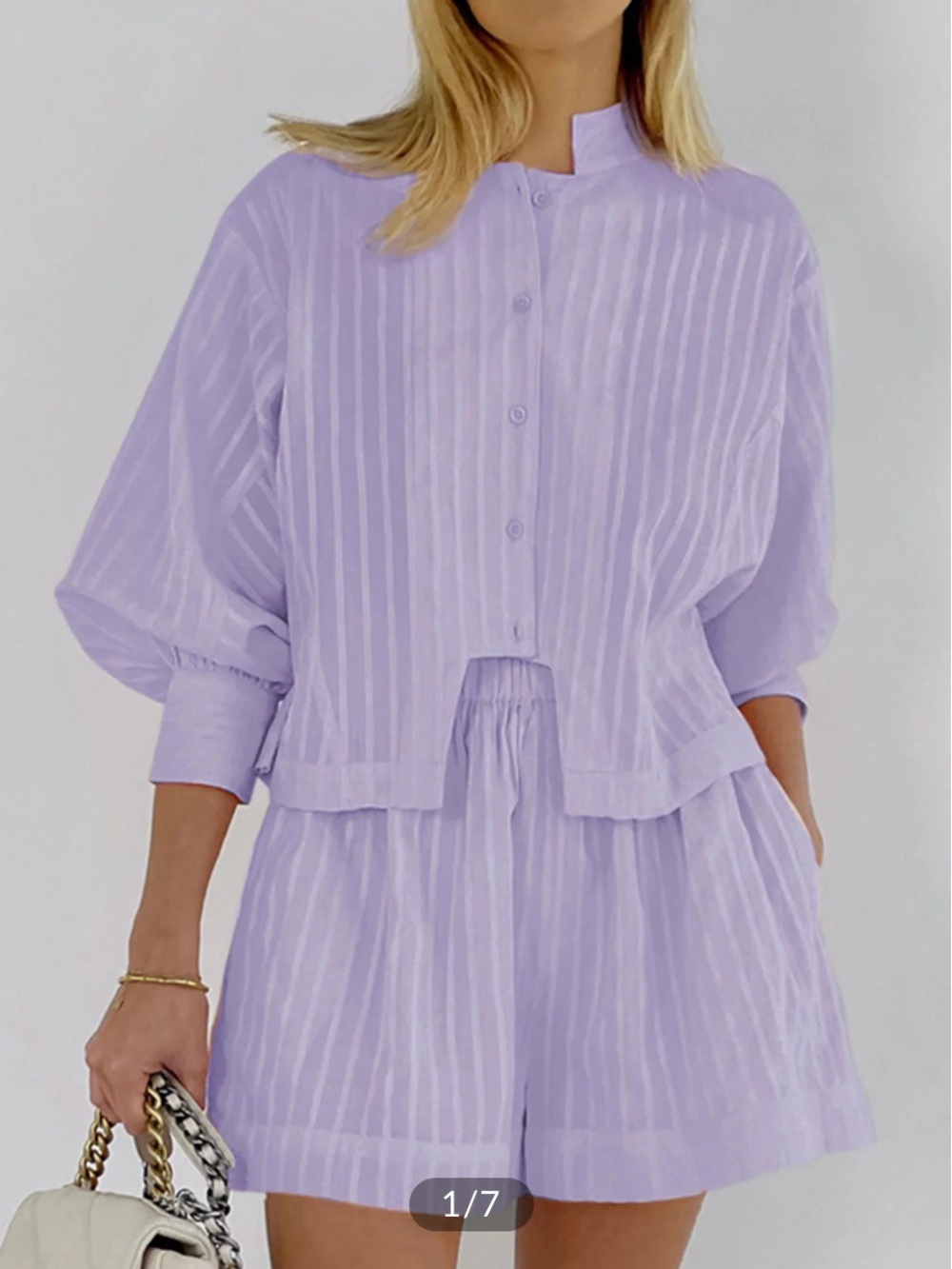 Commence Pure Cotton Pinstripe Long-Sleeve Shorts Set size XS